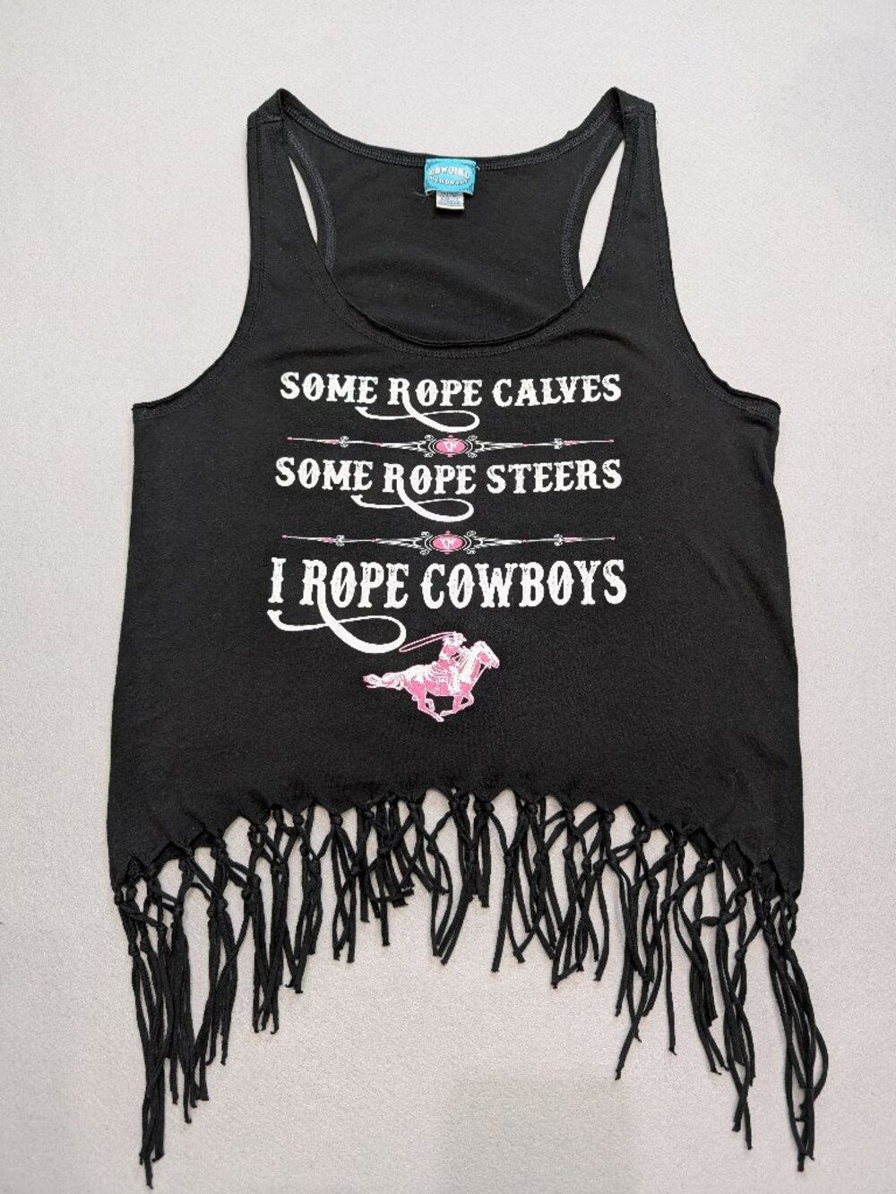 Cowgirl Hardware Black Fringe Western Tank Top XL